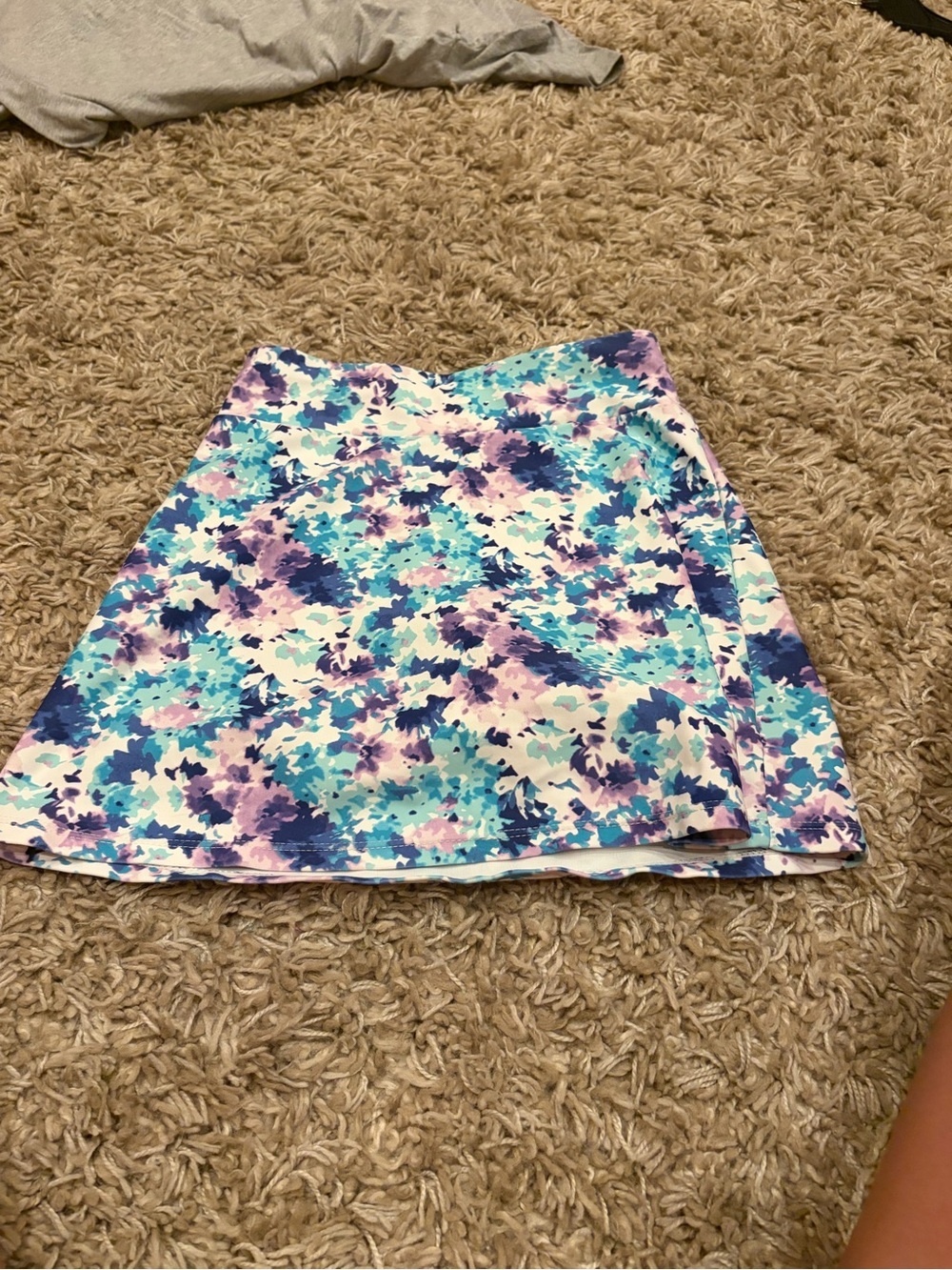 Floral Print A-Line Skort in Aqua and Purple - Picture 3 of 3